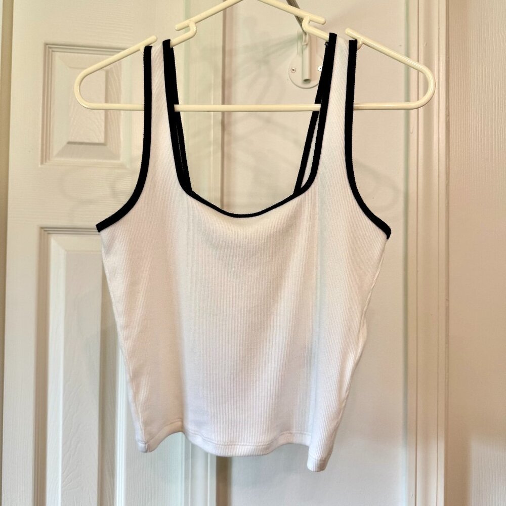 Abercrombie & Fitch | Essentials  Squareneck Rib Tank | White & Black | SIZE S